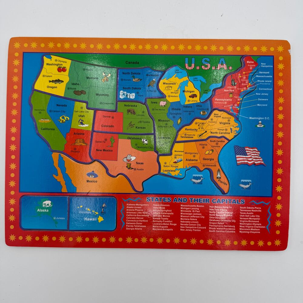 Childrens Puzzle of America States and Their Capitols 10 Piece